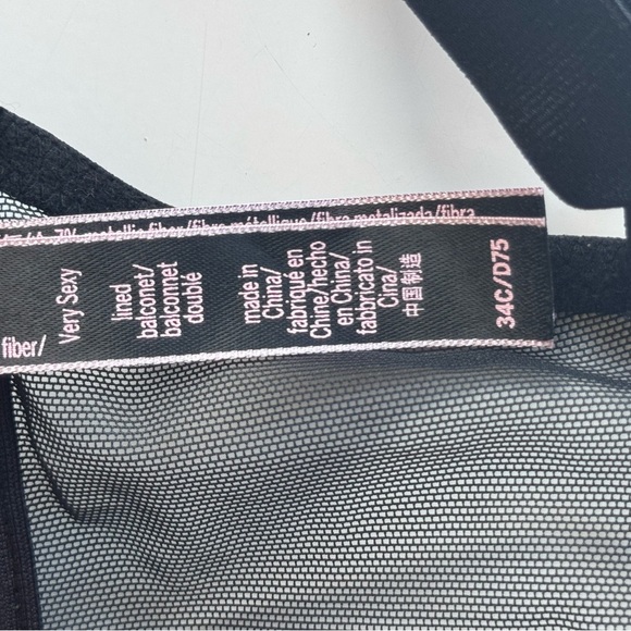 Victorias Secret Black Shine Lace Long Line Balconet Bra Silver Size 34C - Picture 7 of 7